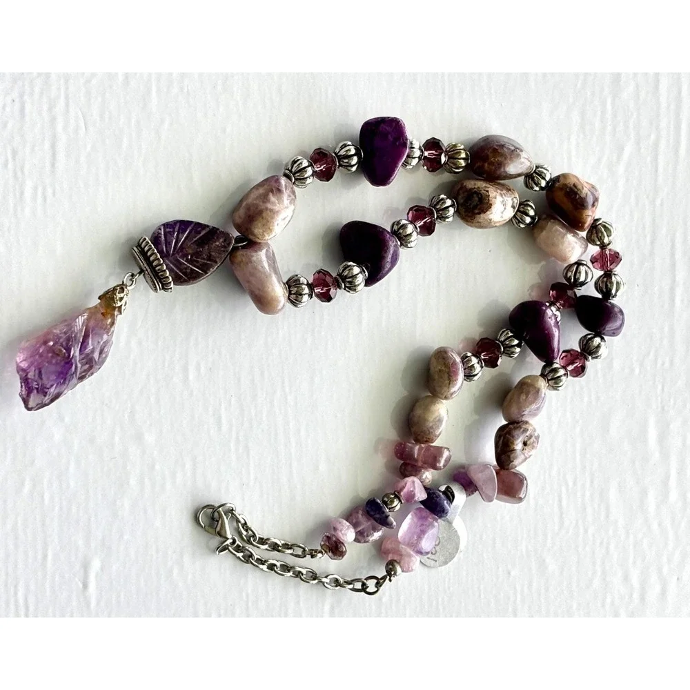 Necklace Amethyst Gemstone Purple Silver Lobster Clasp New with Tags
